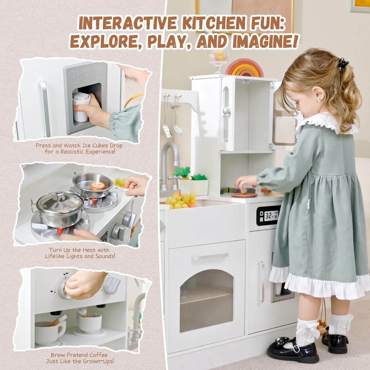 LittleChef Wooden Play Kitchen with Lights and Sounds