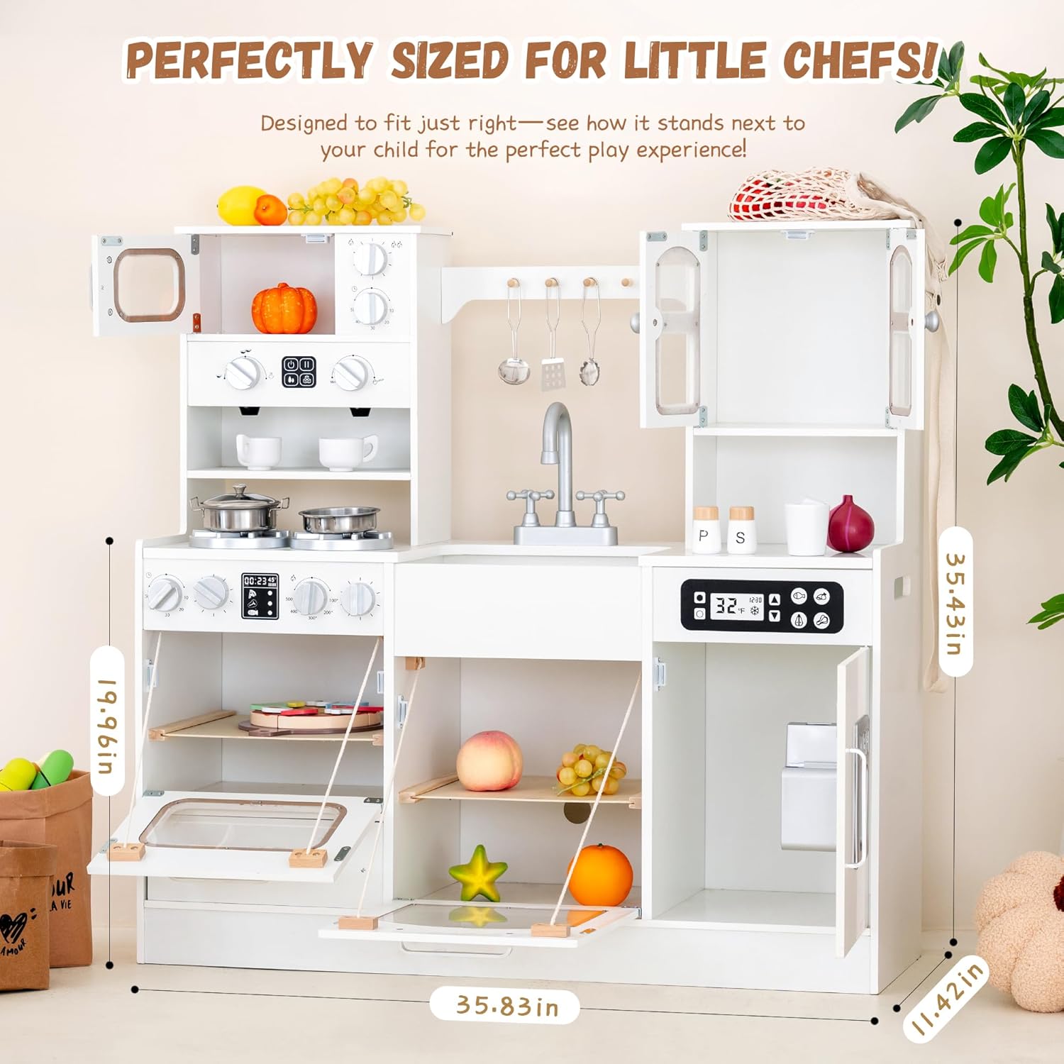 LittleChef Wooden Play Kitchen with Lights and Sounds