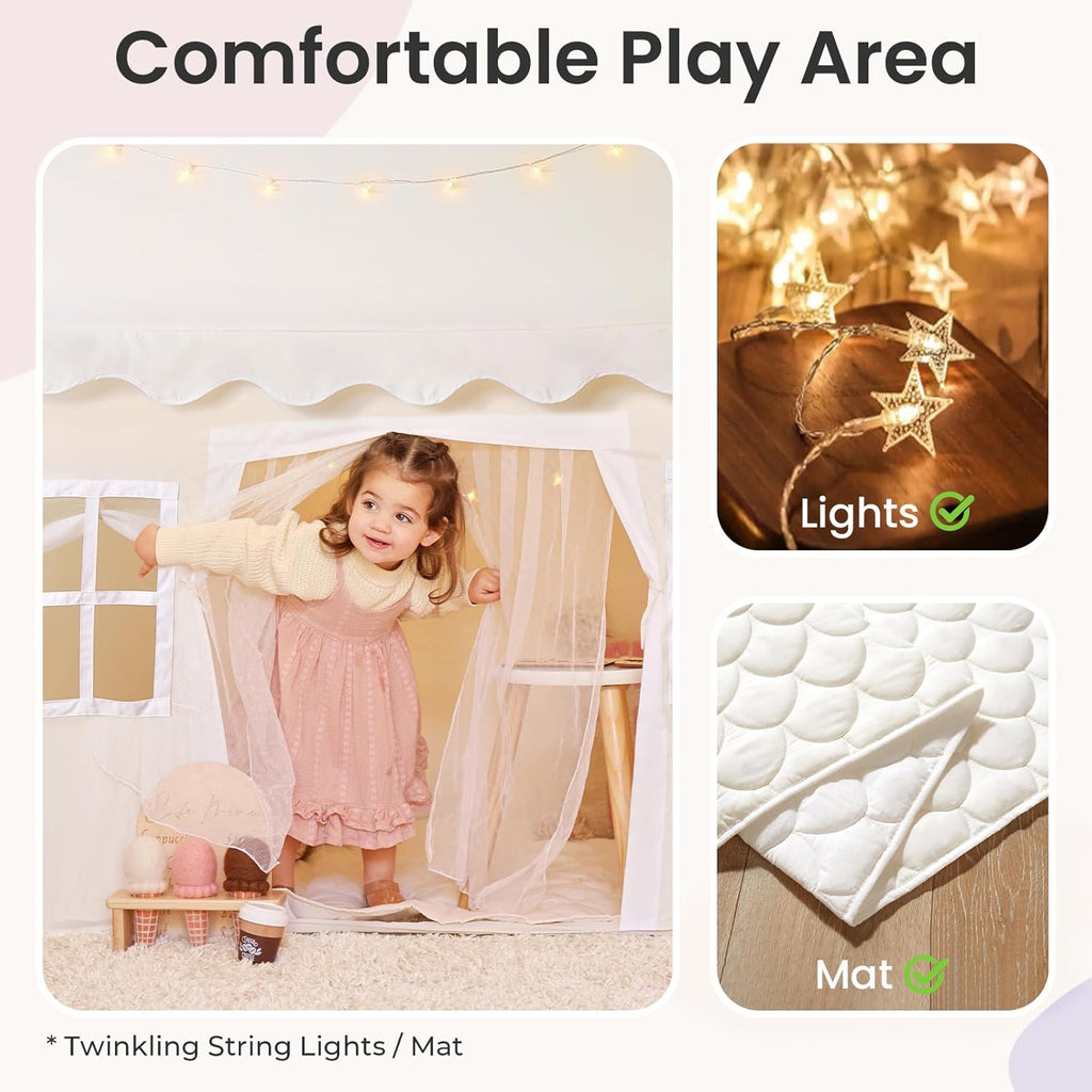 CozyNest Kids Reading Nook Tent with Fairy Lights