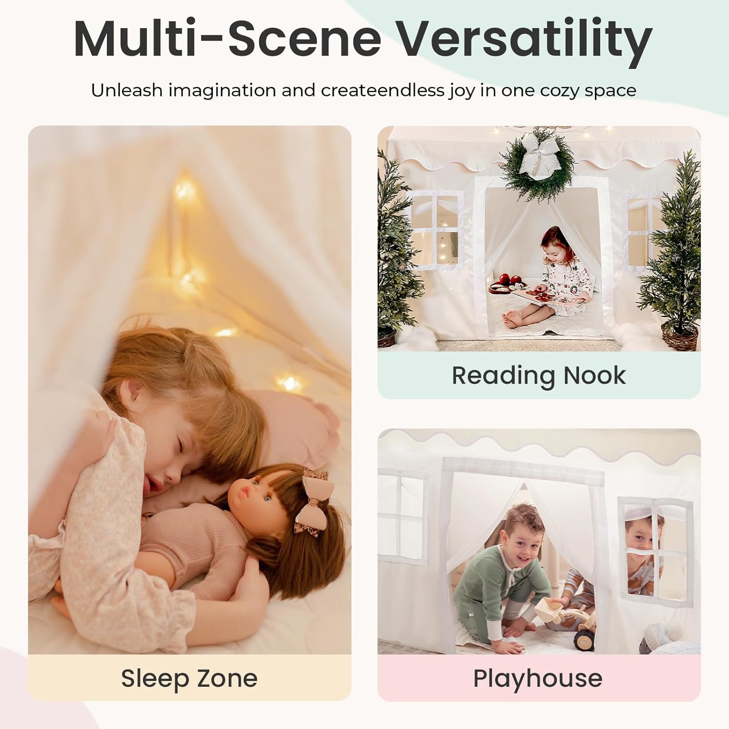 CozyNest Kids Reading Nook Tent with Fairy Lights