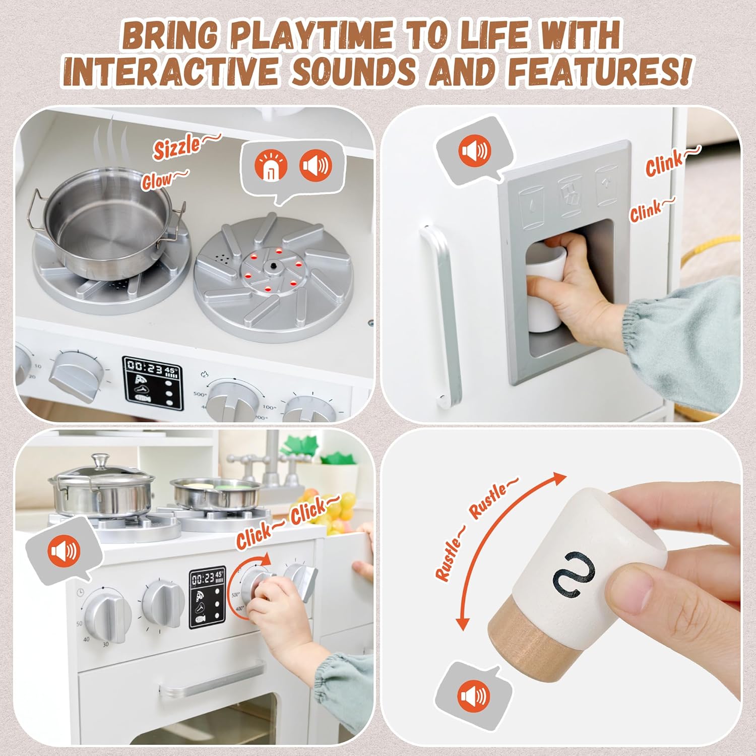 LittleChef Wooden Play Kitchen with Lights and Sounds