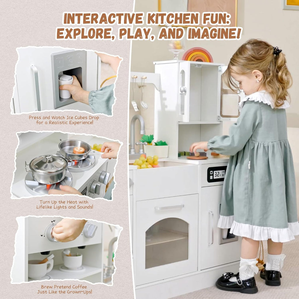 LittleChef Wooden Play Kitchen with Lights and Sounds